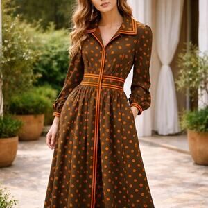 Vintage 70's Dress Long Maxi Leaves Whimsigoth Cottagecore Prairie Grannycore S